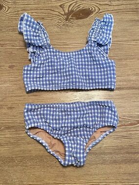 Crewcuts Blue and White Gingham Ruffle Strap Bikini Set